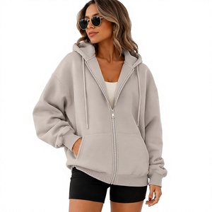 Chaqueta con capucha extragrande para mujer al por mayor, con cremallera completa, forro polar informal y bolsillos canguro, ajuste regular - Product Image 5