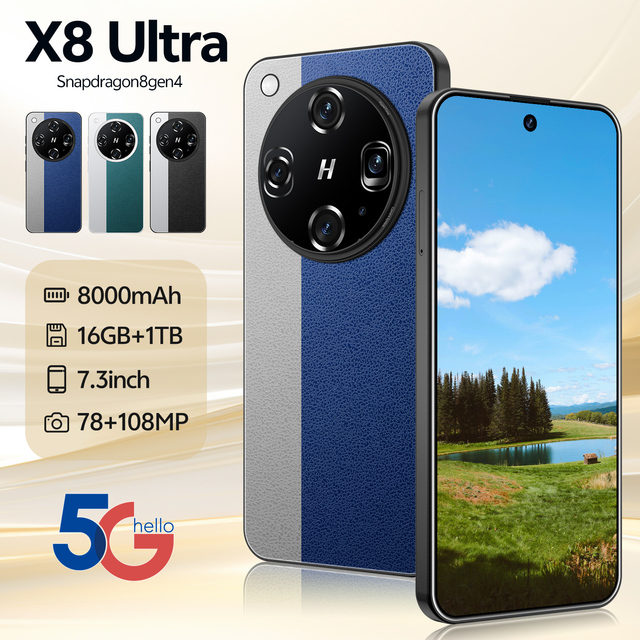 Low Price High Quality X8 Ultra 5G Smartphone With 7.3-inch HD Screen 16GB+1TB Storage Deca Core CPU Dual SIM Card Mobile Phone