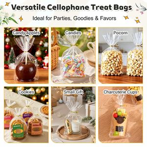 Sacchetti per dolcetti, confezione <span class=keywords><strong>da</strong></span> 50, trasparenti con soffietto sul fondo per esposizione verticale, caramelle, bomboniere + 50 lacci dorati - Product Image 4
