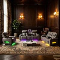 Ensemble de canapés inclinables électriques en cuir Frank ECO 1+2+3 places, avec éclairage LED, console avec haut-parleurs et porte-gobelets pour salon