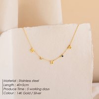 Collier EManco avec breloques lettres espacées, zircon bleu et blanc mélangé, chaîne câble plaquée or, bijou tendance pour anniversaire et festival, cadeau