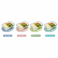 Lonchera de Vidrio Borosilicato de 3 Compartimentos con Tapa Hermética, Recipientes a Prueba de Fugas para Preparar Comidas para Oficina y Escuela