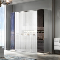 Ensembles de Chambre Complets Royaux de Luxe, Grand Lit Double, Rangement Intégré, Cadre en Bois, LED, Meubles de Chambre Modernes et Complets