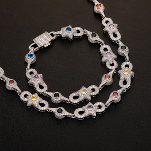 European American <b>Cross</b>-border Hip-hop Hot Colorful Zircon Copper <b>Chain</b> Unisex Necklace & Bracelet With - Product Image 1