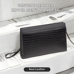 Sacs à main pour hommes en cuir de vache véritable à fermeture éclair, tendance, de haute qualité, doublure en polyester, modèle toutes saisons, vente en gros Guangzhou - Product Image 2