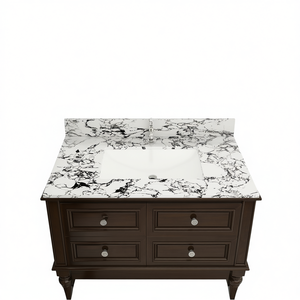 Encimera de Baño de 37x22 Pulgadas, Mármol Artificial Carrara Blanco, Preperforada, Fregadero de Cerámica Empotrado, Estilo Tradicional - Product Image 1