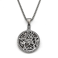 Collier en acier inoxydable pour hommes et femmes, style gothique européen et américain, avec pentagramme, sceau de Salomon et Kabbale