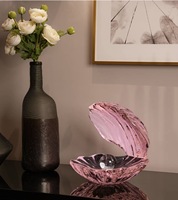 Support de présentation moderne en coquille de cristal rose, élégant plateau sculptural en verre artistique pour bijoux, cosmétiques, rangement et cadeaux de décoration intérieure