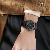 Montre Homme Haut de Gamme à Cadran en Verre, Bracelet en Plastique, Chiffres Arabes, Personnalisable, Étanche, Ultra Fine, en Polycarbonate, à Quartz Arabe