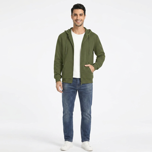 Sweat à capuche zippé pour homme en molleton 100% coton épais, style vintage délavé, avec fermeture éclair bidirectionnelle, motif uni, idéal pour l'hiver - Product Image 1