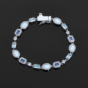 Hip Hop 6mm Elastic Buckle Blue Zircon <b>Bracelet</b> <b>Opal</b> Jewelry Chain Jewelry Customization Tanjing Fashion Lijing Necklace - Product Image 2