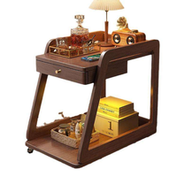 Table basse convertible en bois massif durable, double couche, meuble d'appoint pour canapé, avec roulettes, table de chevet, meuble de salon, chariot
