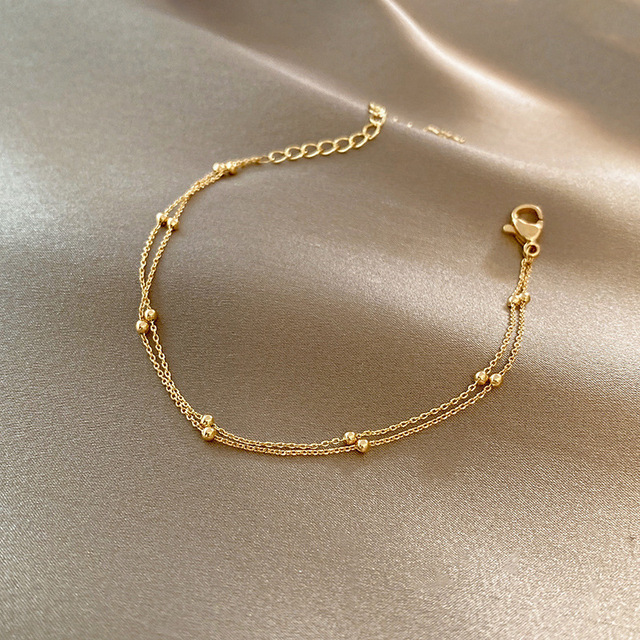 18K Gold Plated Double Layered Thin Chain Round Beaded Chain for Women Jewelry