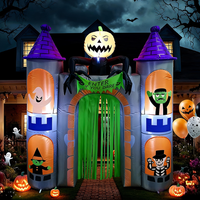 Arche gonflable de château hanté d'Halloween de 2,4 m avec citrouille, fantôme et pierre tombale LED pour décoration de bienvenue de fête en extérieur