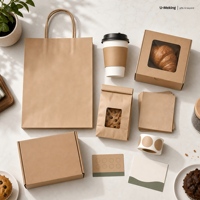 Kit d'emballage personnalisé pour café et boulangerie avec sac en papier, manchon pour gobelet, boîte à pâtisserie, pochette, autocollant, serviette, carte, boîte cadeau en gros