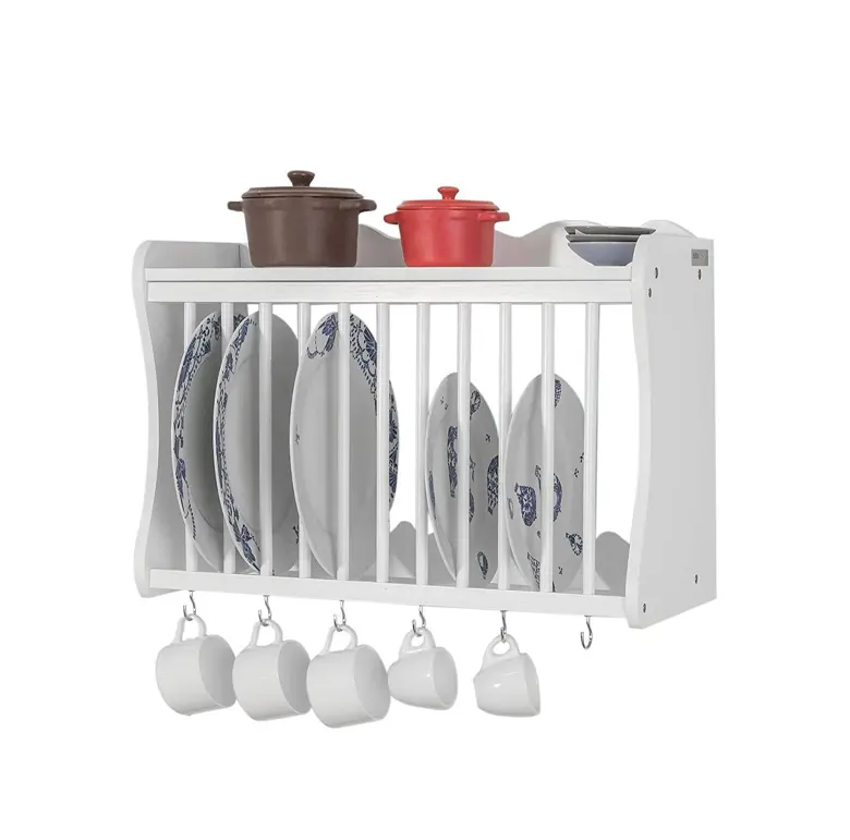 Prateleira de prateleira para parede, conjunto organizador de pratos para cozinha com rack, escoador de louça, bandeja de gotejamento