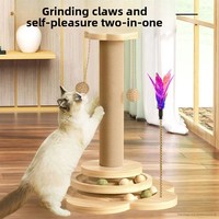 Poste rascador de madera duradero y divertido para gatos, con bolas giratorias, todo en uno, resistente a los arañazos, para trepar y explorar.