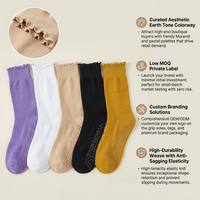 Chaussettes de yoga à bord festonné avec logo personnalisé pour femmes, antidérapantes, pour Pilates, avec grip, chaussettes de barre à volants, chaussettes de yoga côtelées en coton