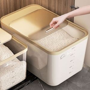 Boîte Distributrice de Riz en Plastique Transparent Grande Capacité avec Tasse à Mesurer, Conteneur Alimentaire Scellé pour Stockage de Grains, Emballée en Cartons - Product Image 1