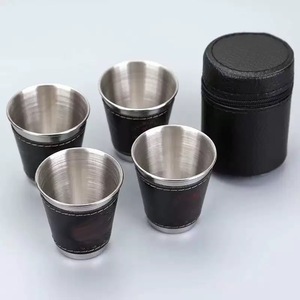 Ensemble de verres à shot personnalisés 4 pièces, récipient à boire 75 ml, <span class=keywords><strong>verre</strong></span> à shot en métal avec étui en cuir PU, mini tasse en acier inoxydable, voyage - Product Image 4
