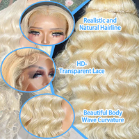 Wig Rambut Asli Manusia HD Transparan 13x6 613 Body Wave Honey Blonde Lace Frontal, Wig Lace Front 13x4 Brasil untuk Wanita