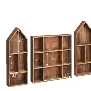 Wooden House Shaped <b>Display</b> Box <b>Wall</b> Mounted 3 Tier Storage Rack For Figurines And Decorations - Product Image 3