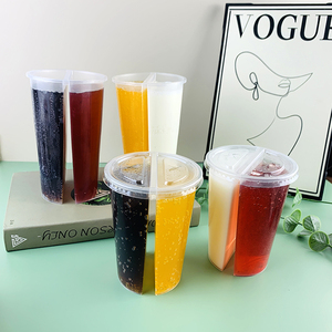 Vasos Dobles <span class=keywords><strong>de</strong></span> Plástico Transparente PP Estándar o Personalizados, Vasos Gemelos <span class=keywords><strong>de</strong></span> Dos Compartimentos para Bebidas <span class=keywords><strong>de</strong></span> Té Boba, Reutilizables con Tapas - Product Image 2