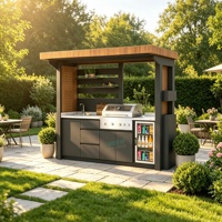 Îlot de cuisine extérieur autoportant en acier inoxydable 304 de qualité supérieure avec barbecue, évier, téléviseur extérieur et réfrigérateur pour jardin
