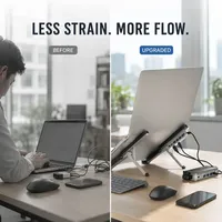 Support portable pour ordinateur portable avec hub USB 3.0, réglable, en alliage d'acier, ergonomique, avec refroidissement, pour ordinateur portable et tablette