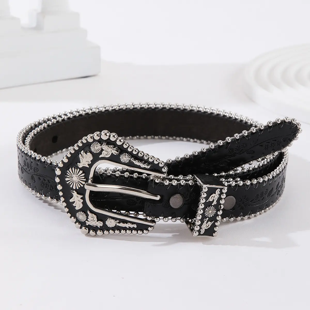 Punk Style goutte d'huile boucle de verrouillage ceinture bord perle en relief dames ceintures réglable ceinture ceintures pour femmes luxe Disegner