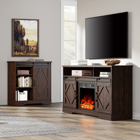 Ensemble de meubles de luxe en bois couleur marron moderne, comprenant un design de cheminée, une table basse, un meuble TV et un meuble de rangement