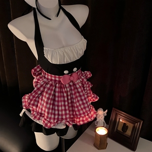Ensemble YIMS Hot Girl Maid Style, doux et mignon, tablier à carreaux pour femme, robe patchwork cintrée à la taille, ensemble deux pièces 9623 - Product Image 2