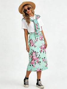 Falda Midi Talla Grande para Mujer |   Cintura ajustable, tela cómoda de seda de leche |   Diseño en A que favorece la figura - Product Image 6