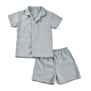 Proveedor de Calidad, Ropa de Lino, Conjunto de Pijama de Verano de Manga Corta con Pantalones Cortos para Niños, Pijamas Sencillos para Niñas - Product Image 6