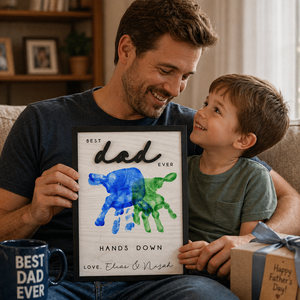 Ornement en bois personnalisable avec empreinte de main de papa, artisanat artistique découpé au laser, cadeau pour la fête des pères et souvenir familial - Product Image 4