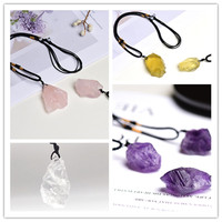 Vente en gros de pendentif en pierre brute en cristal naturel collier pendentif en améthyste rose blanche irrégulière bijoux