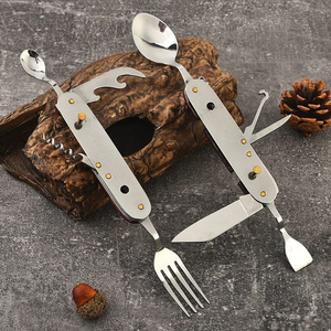Juego de cubiertos plegables multifuncionales 10 en 1 de acero inoxidable para acampar al aire libre, con cuchillo, tenedor y cuchara, desmontables y ensamblables. - Product Image 4