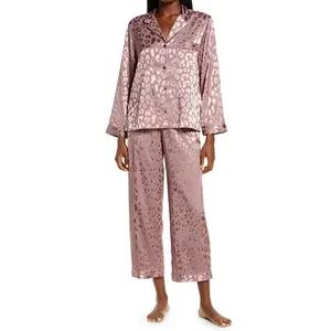 Customized Sleepwear Set Fashion Designer Clothes Famous Brands Woman Two Piece Satin Pajamas Long Sleeve Women's Sleepwear