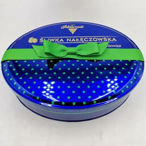 2022 크리스마스 쿠키 통 타원형 모양 주석 선물 상자 식품 학년 초콜릿 상자 활 리본