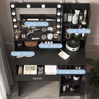 Table de toilette pratique noire/blanche avec grand tiroir et rangement à trois niveaux, coiffeuse avec miroir et lumière LED réglable