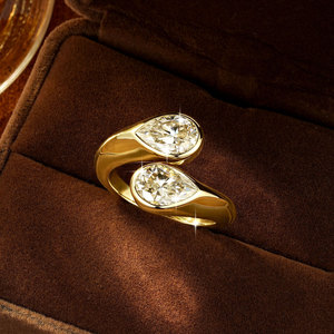 Großhandel Neue Edle Ringe 14K Goldfilled Birnenförmiger Moissanit-<span class=keywords><strong>Ring</strong></span> Breiter Zerrissener Arm Verstellbarer Öffnungsring Jubiläums-Unisex-<span class=keywords><strong>Ring</strong></span> - Product Image 4