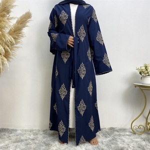 1799# Fashion Gold Embroidered Open Abaya Women Middle East Arab Trend Cardigan Long Robe 2 Colors - Product Image 5