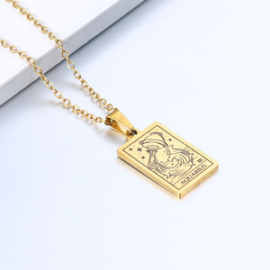 Accessori donna gioielli placcato oro 18 carati ciondolo in acciaio inossidabile 316l <span class=keywords><strong>astrologia</strong></span> oroscopo carta dei tarocchi 12 collana con segno zodiacale - Product Image 3