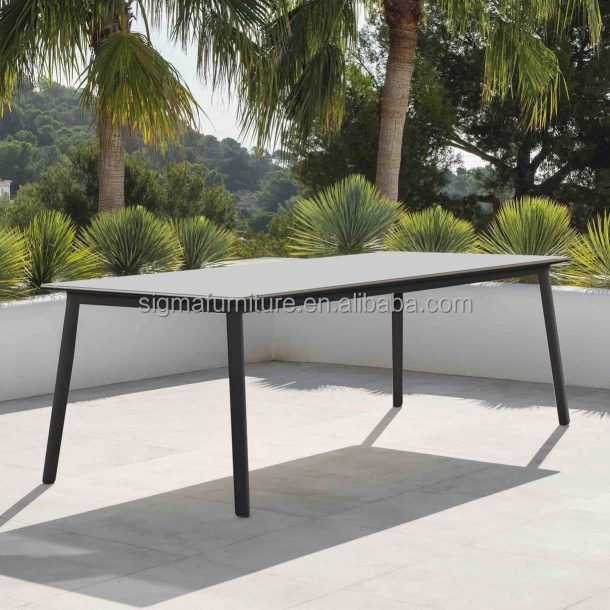 sleek lines outdoor garden furniture set durable powder coated aluminum Rectangular Dining set dining table and 6 pieces chairs