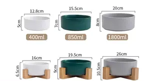 Factory Best Price 2024 New Design 400 Ml Bamboo Stand Colorful Small Dog Cat Ceramic Pet Bowl