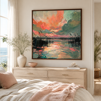 Peinture à l'huile abstraite peinte à la main, paysage de coucher de soleil texturé, art mural sur toile, style contemporain, pour hôtel de luxe, villa