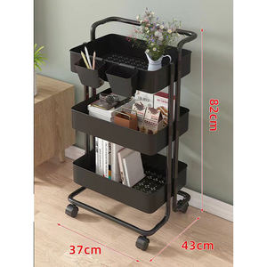3 Tier <b>Plastic</b> Rolling Utility Cart With Handle Lockable Wheels Storage Organizer Trolley for Home Kitchen Office - Product Image 6