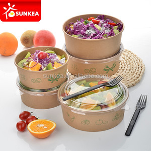 Biodegradable Kraft And Take Away Bamboo Round Or Square Disposable Salad <strong>Bowls</strong> <strong>with</strong> Clear PET <strong>Lid</strong> - Product Image 5