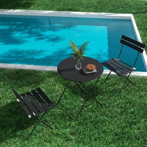 3-Piece Modern <b>Folding</b> Metal Outdoor <b>Dining</b> Set with Weather Resistant Finish Durable Frame & Space-Saving Design for Patio - Product Image 1