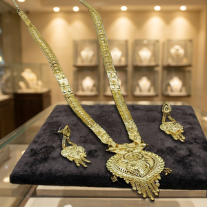 ขายส่งชุดเครื่องประดับทองชุบไมโคร 14K 18K 24K แบบยาว, เครื่องประดับแฟชั่น, เครื่องประดับดีไซน์ลายดอกไม้แบบดั้งเดิมเคลือบทองไมโคร - Product Image 5